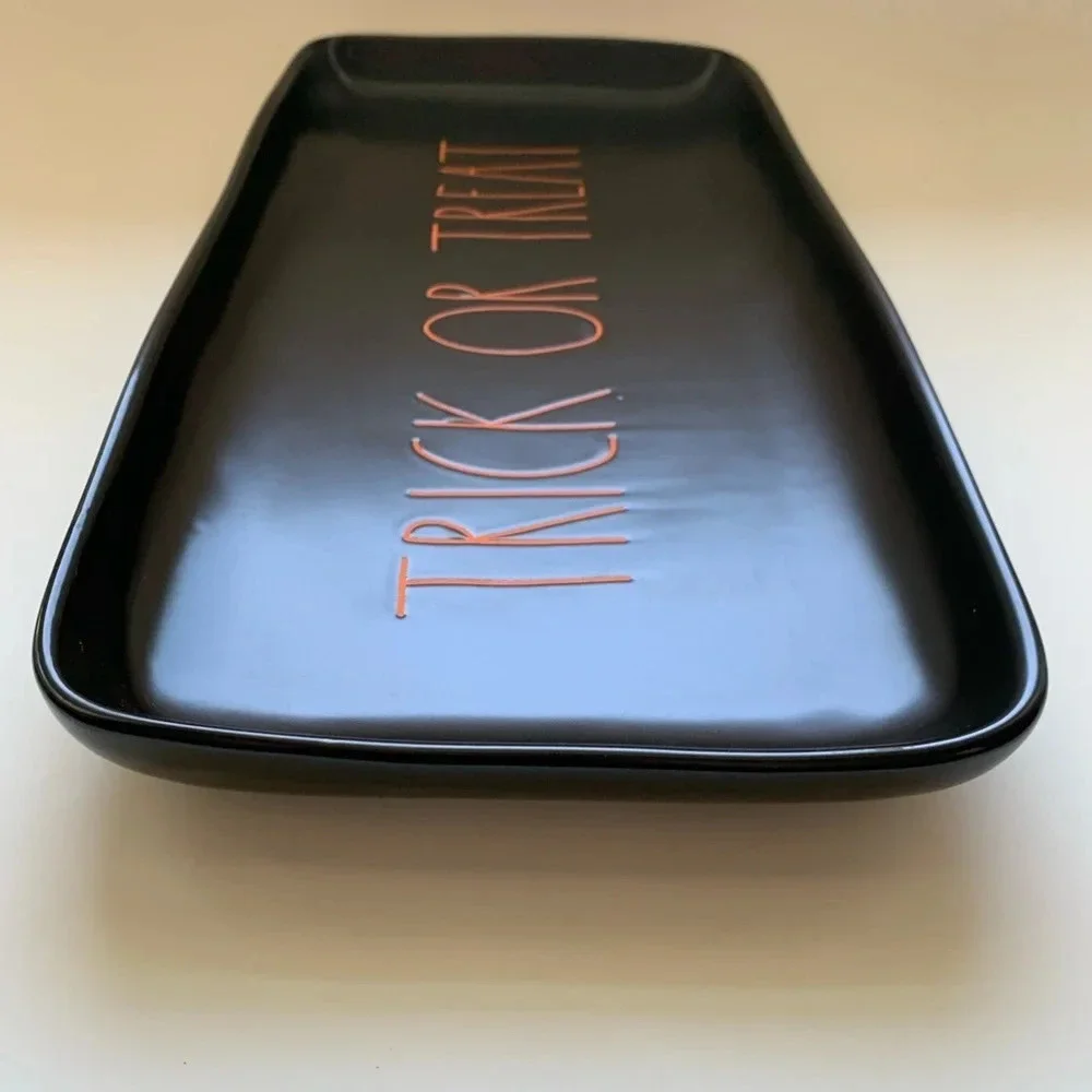 Rae Dunn Halloween Black Platter Tray TRICK OR TREAT Orange Large Letter